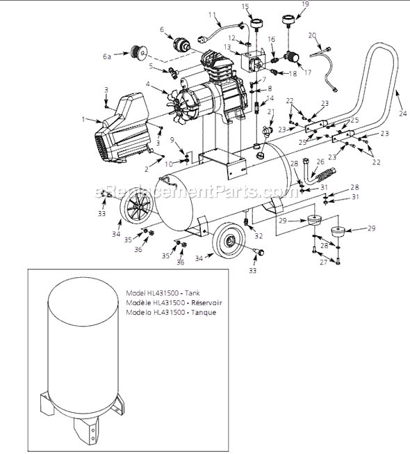 Page A Diagram and Parts List for HL421500 2006 Campbell Hausfeld Compressor